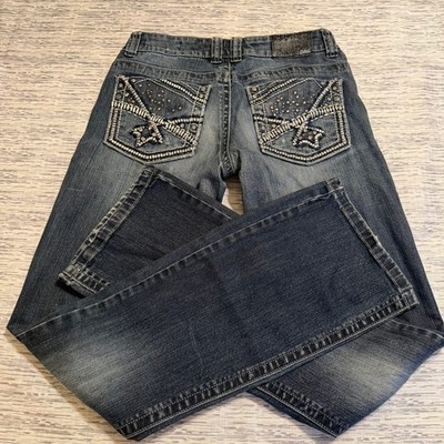 Petrol Industries Low Rise Bootcut Jeans Dark Wash Star Embellished Size 27 L34