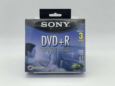SONY DVD+R Discs 3 Pack  4.7 GB 120 Min Recording DVD-R New & Sealed 3DPR47L4