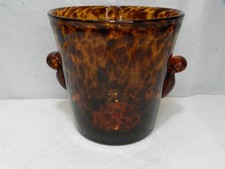 Vintage Tortoise Shell Amber Art Glass Hand Blown Ice Bucket  (M92S)