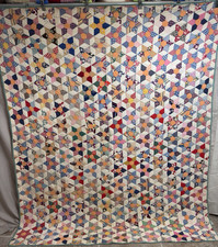 OMG Antique Handmade Hand Quilted Feed Sack Tumbling Star Patchwork Quilt #361