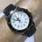 Vintage Timex Men 376 MA CELL Dress Indiglo Black Leather Quartz Watch 7 1/2"