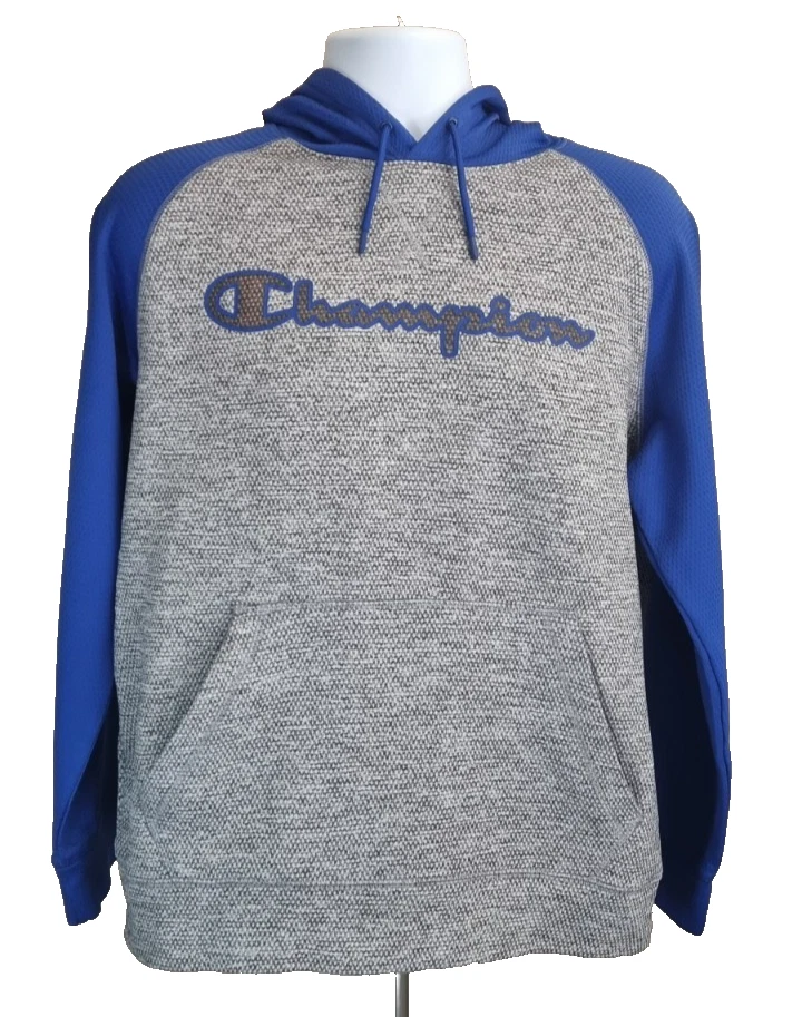 Champion Grey & Blue Hoodie Men's Size M Long Sleeve Drawstring Sports Casual
