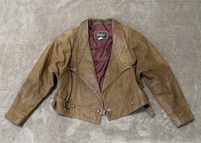 Vintage Size Medium Philip Noel Cropped Leather Bomber Jacket Made In USA