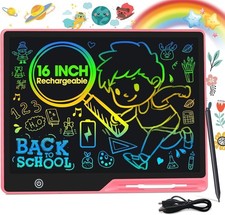 POPERFUN LCD Writing Tablet for Kids, Rechargeable Kids Drawing 16 INCH, Pink