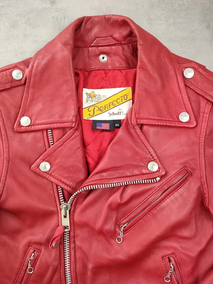 Chaqueta perfecta de cuero de cordero Schott NYC auténtica chaqueta de cuero rojo de motocicleta - Imagen 3 de 4