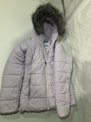 Columbia Girls Purple Hooded Puffer Jacket Full Zip Faux Fur Trim XL (18/20)