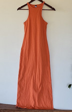 Old Navy Sundress Womens M Maxi Orange Ribbed Fitted Sleeveless Slit Leg Bodycon