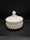 Vintage Fenton Hobnail Milk Glass Candy Dish w/Lid 5"