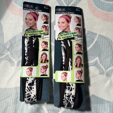 NEW Lot of 2 Scunci Everyday Active 6 Total Head Wraps Headbands Black White
