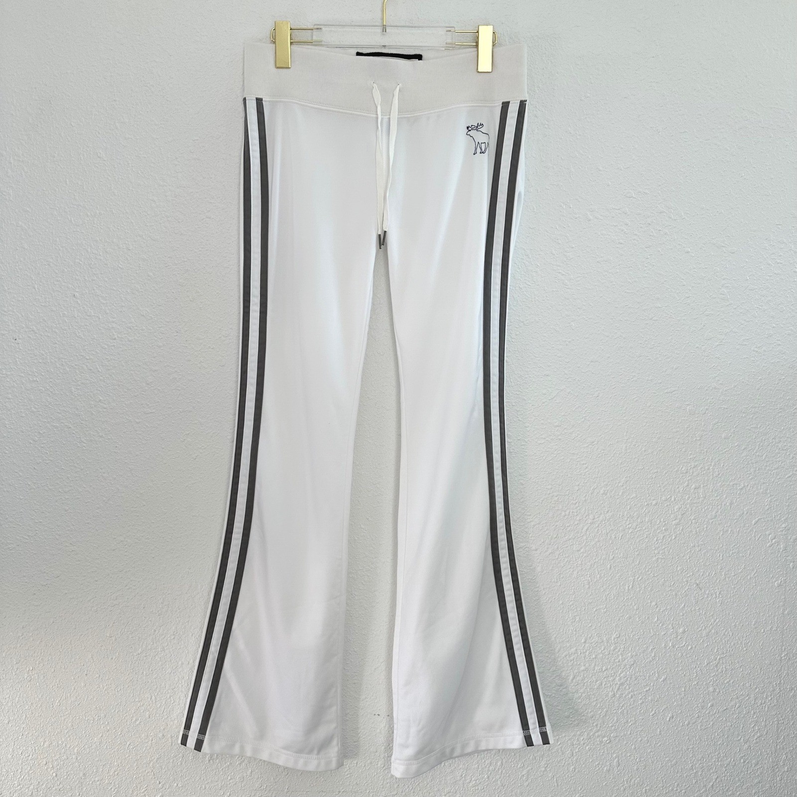 Pantalones deportivos acampanados Abercrombie & Fitch para mujer pequeños blancos Y2K rayas laterales tiro bajo
