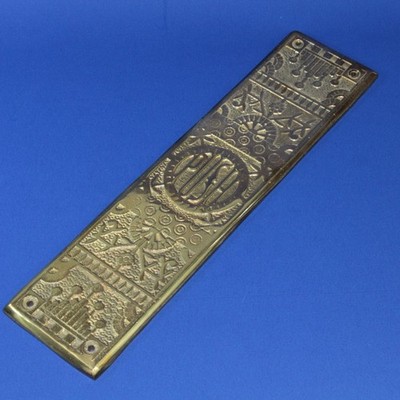 Vintage Brass Door Push Plate Windsor Pattern   Arts & Crafts Hardware  - 11''+