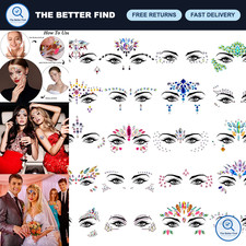 20 Sets Face Gems Stickers - Rave Face Jewels, Rhinestone Body Art Decor