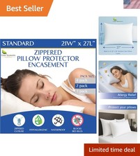 Standard Pillow Protectors Set of 2   Zippered Waterproof Pillow Covers Hypoa...
