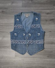 Vtg Tantrum Blues Floral Embroidered Woven Denim Vest Large Cottagecore 90s