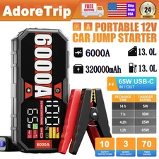 AdoreTrip Car Jump Starter 6000A 65W Fast-Charger Battery 12V SuperSafe Portable