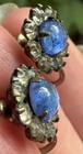 STERLING SILVER Art Deco Antique Blue cabochon glass screw back Earrings — photo 8