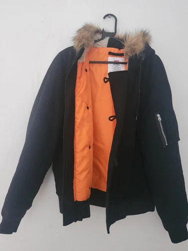 Veste FW18 Supreme laine N 2B taille L grand manteau noir bomber fausse fourrure