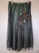 Stunning Coast Silk Trim Embellished Skirt Emerald Green Black Lace Overlay Uk12