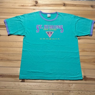 Vintage 90s St. Simons Island Georgia Lighthouse Souvenir Ringer T-Shirt - Large