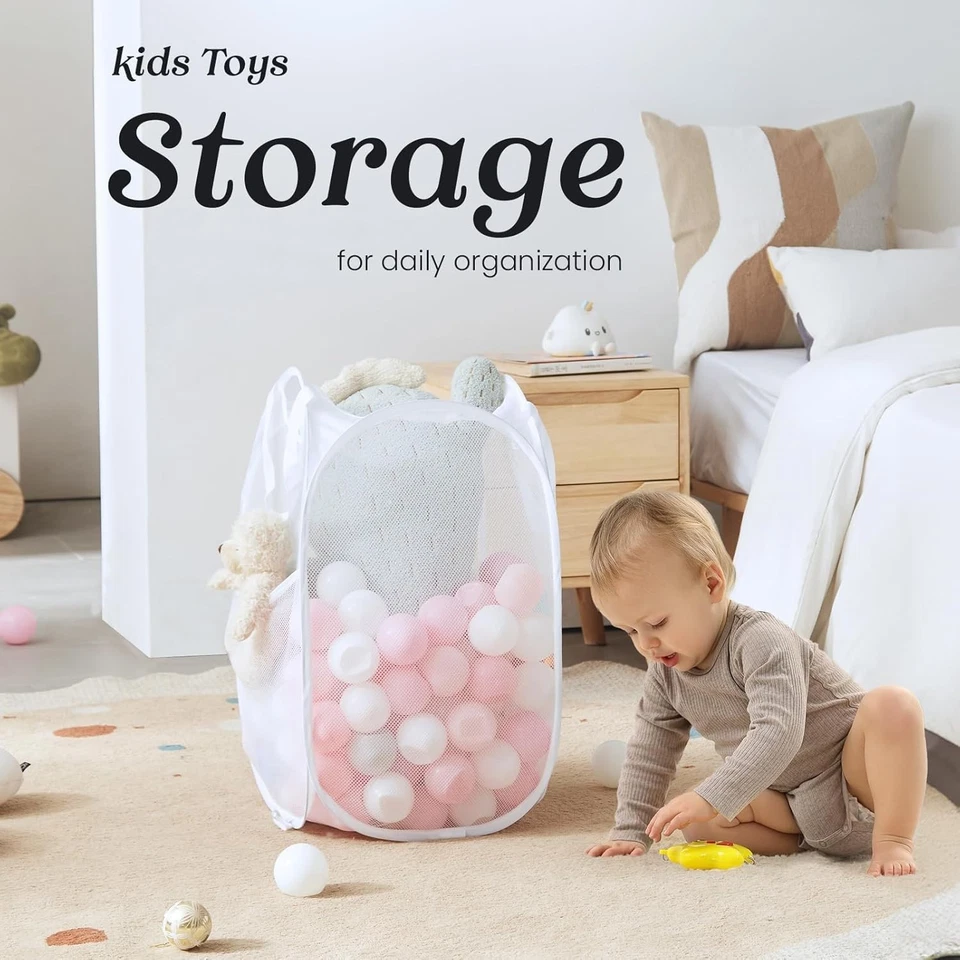 Smart Design Collapsible Pop-Up Laundry Hamper Mesh Basket Clothes Toys Clothing - Image 4 of 4