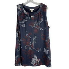 CJ Banks Top Women's 1X Blue Red Sleeveless Floral Tank Lined Business Casual