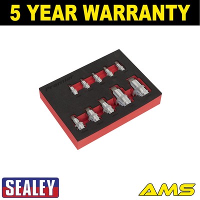 Sealey Premier kurzer Sechskant-Steckschlüssel-Bit-Satz 1/4'' 3/8'' & 1/2'' Vierkant 10-teilig AK6244