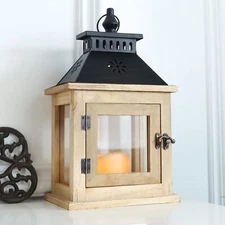 13" Farmhouse Decor Wooden Candle Lantern Indoor Large Table Centerpiece Lant...