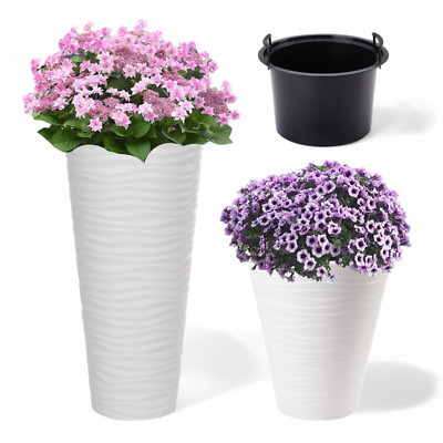 Blumenkübel Welle Slim Pflanzkübel Rund Einsatz Extra H:79cm SET 6 Größen Weiß