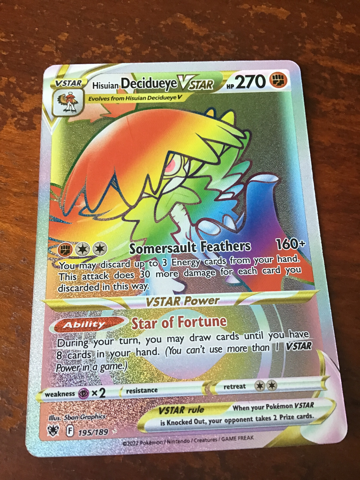Hisuian Decidueye VSTAR 195/189 Rainbow Holo Secret Rare Pokemon Astral