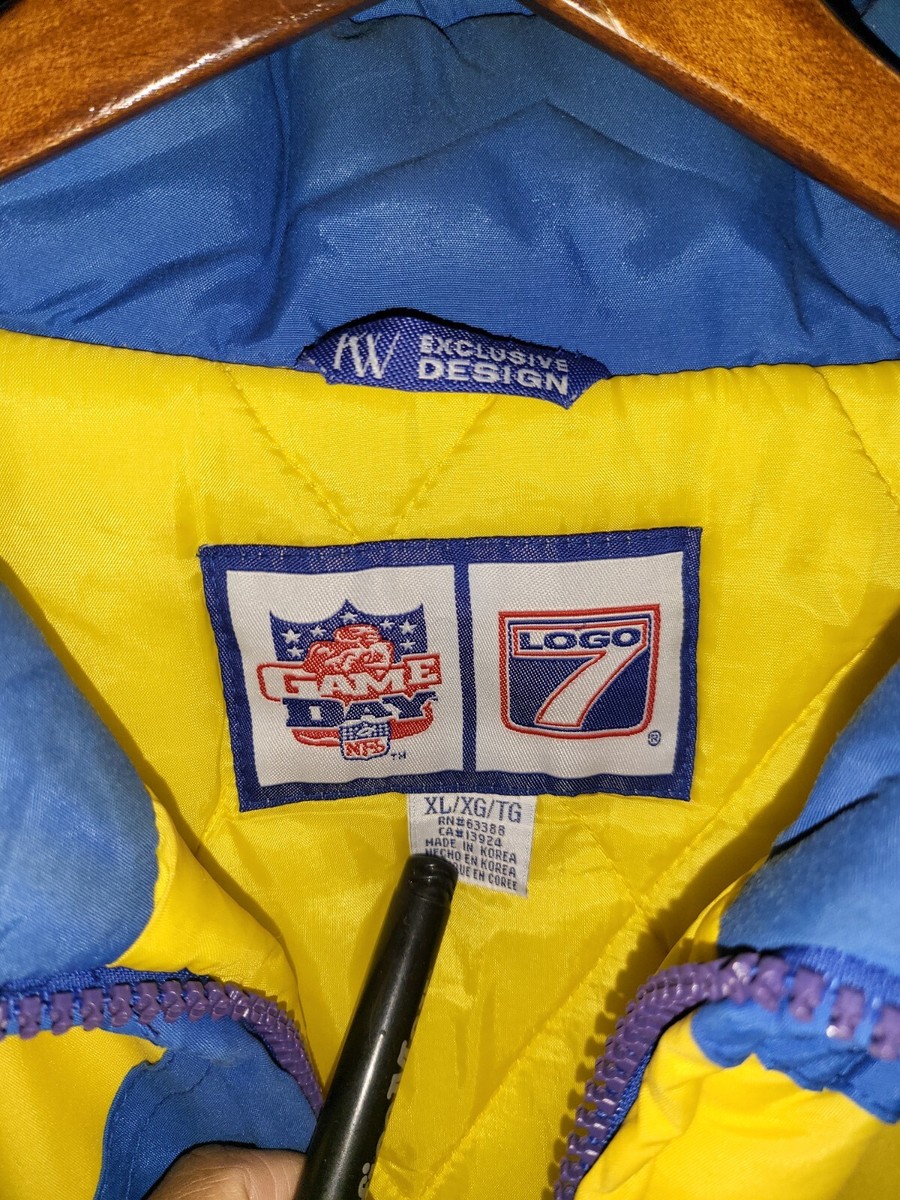 Vintage 90s Logo 7 Puffer Game Day Rams Jacket Full Zip Hood