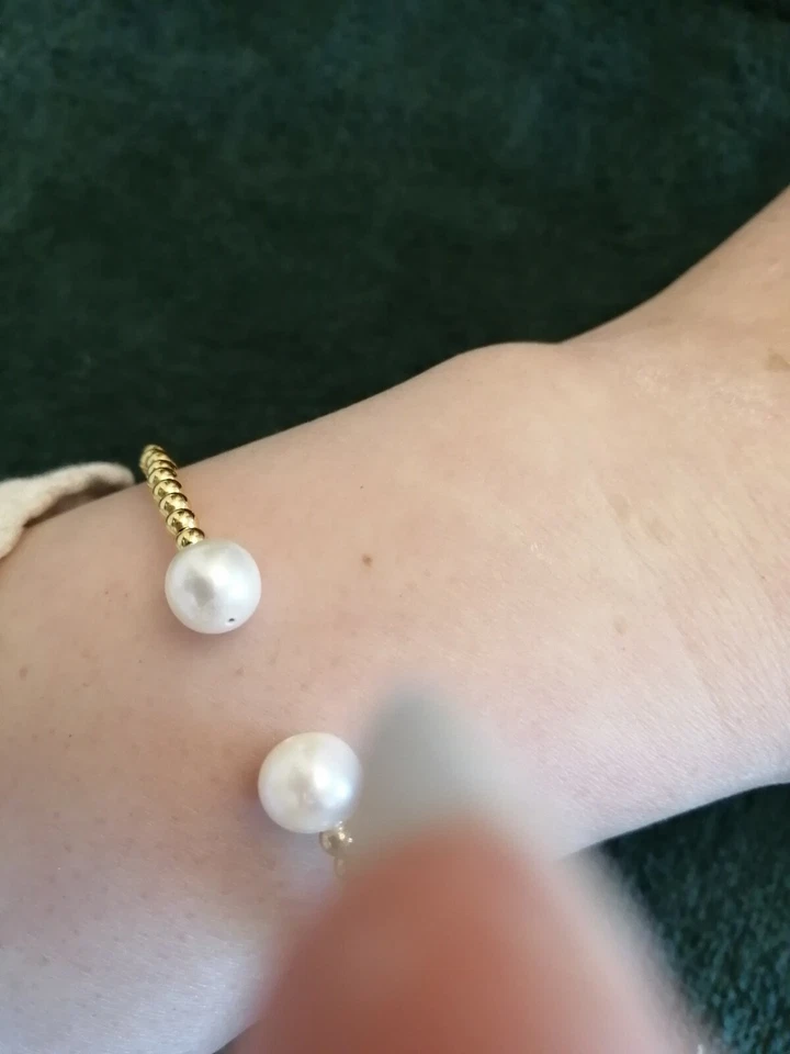 ¡¡Oferta loca!! ¡¡Brazalete a presión de oro macizo de 18 quilates y perlas genuinas!! ¡¡¡De por vida!!!! Foto 2 de 4