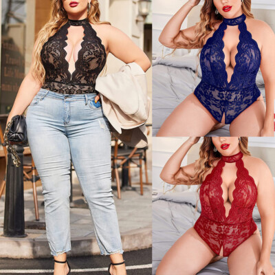 Women's Sexy Teddy Lingerie Lace Sleepwear One Piece Babydoll Bodysuit Plus Size