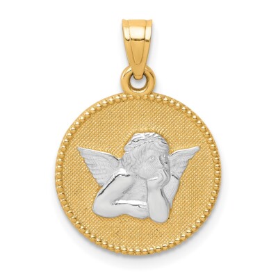 Real 10kt W/Rhodium Polished and Textured Angel Pendant