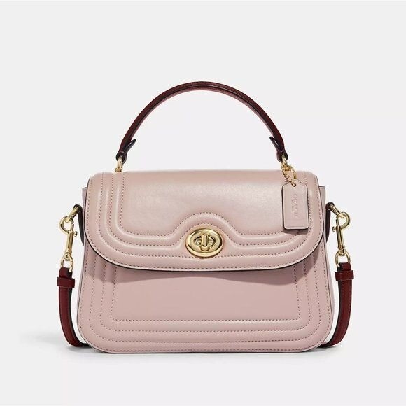 COACH Marlie Top Handle Satchel Colorblock Border Quilting Mauve Cranberry  C679