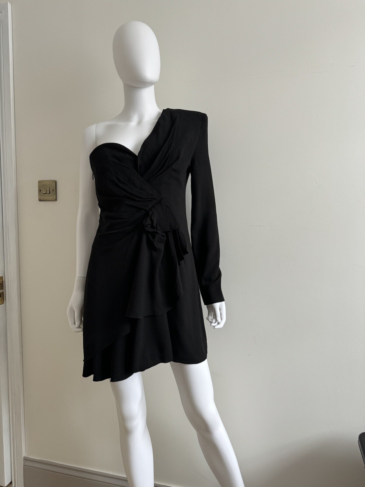 £3000 Autentico Saint Laurent Nero Una Manica Impreziosito da Fiocco Mini Abito a Strati 12