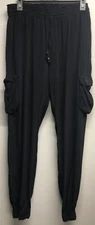 GYPSY 05 GLOBAL VILLAGE BLACK SILK CARGO STYLE SPORT CASUAL LOUNGE PANTS SZ L