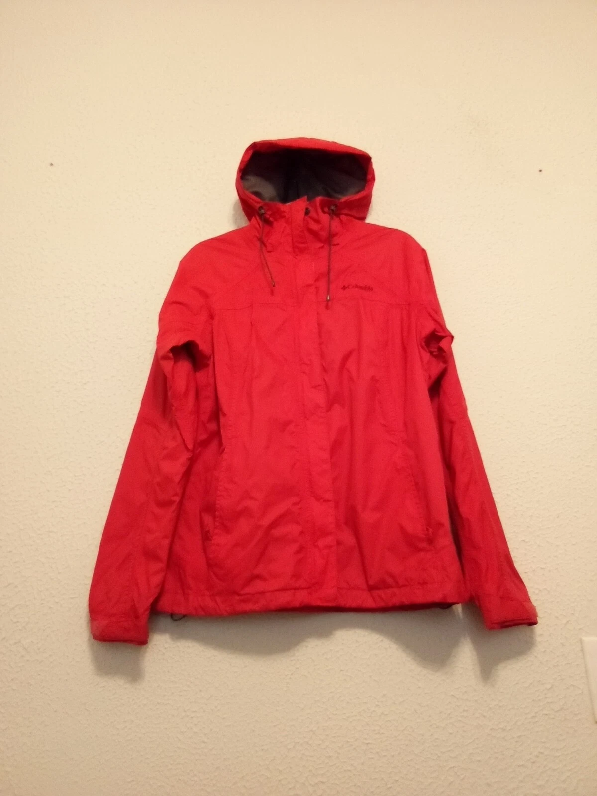 Columbia Sportswear Red Pockets Snap Zip Drawstring Hood 100% Nylon Jacket Sz L