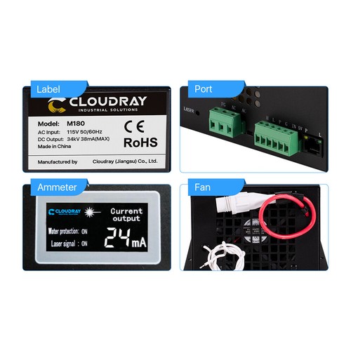MYJG-180W 110V 220V 180W CO2 Laser Power Supply for CO2 Engraver Cutter Machine - Picture 5 of 10