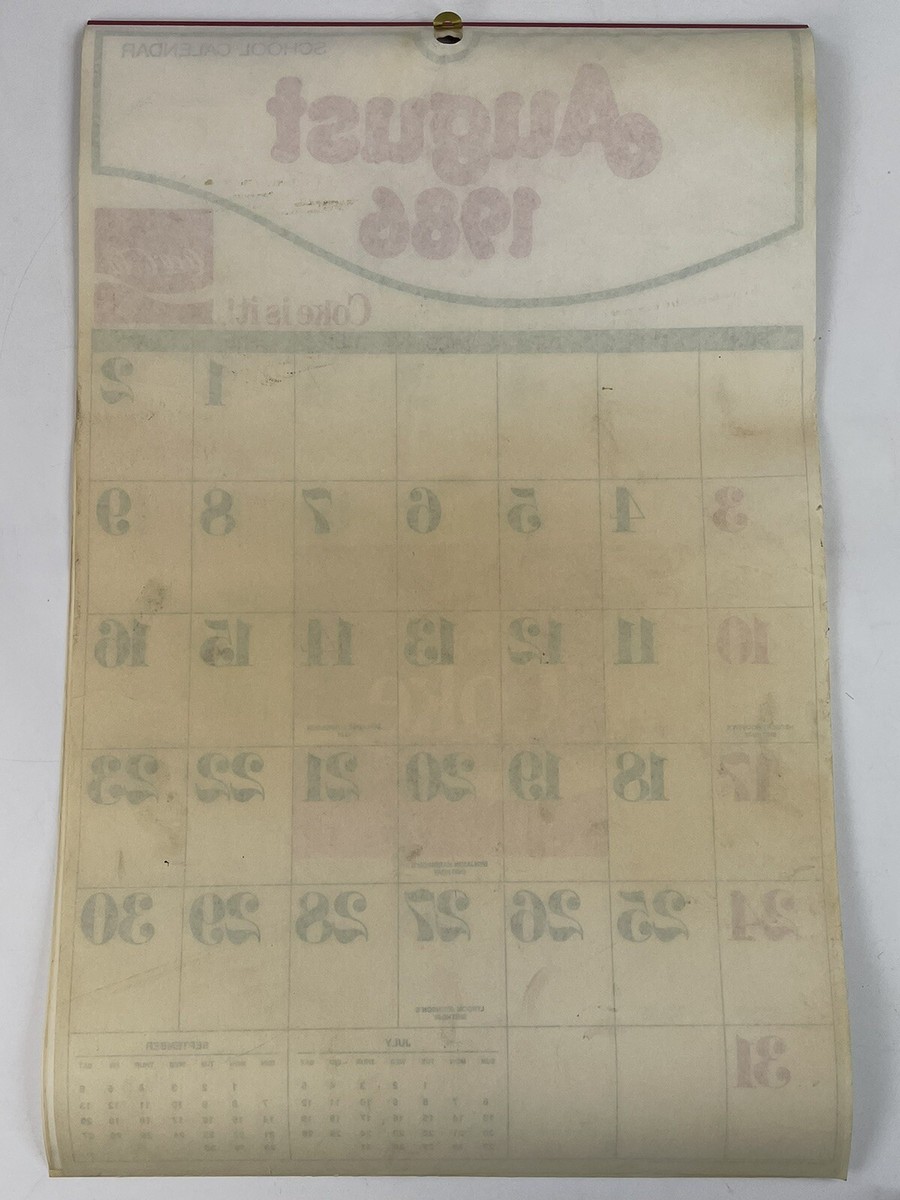 Coca-Cola School Calendar 1985-1986 Vtg Classroom Enjoy Coke