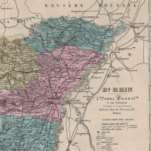 Le Bas Rhin -- France Département Géographie - Carte ancienne (vers 1870) - Photo 1/4