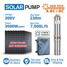 4" AC/DC Deep Bore Well Solar Water Pump 3KW Submersible 220V 230m Bomba Solares
