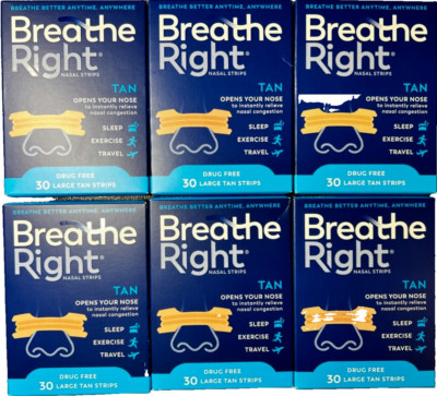 BREATHE RIGHT NASAL STRIPS, ORIGNIAL LARGE TAN  ( 6 x 30 COUNT BOXES ) 180 TOTAL