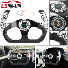 13" Universal U Shape Flat Drift Racing Steering Wheel + 6 Holes Horn Button