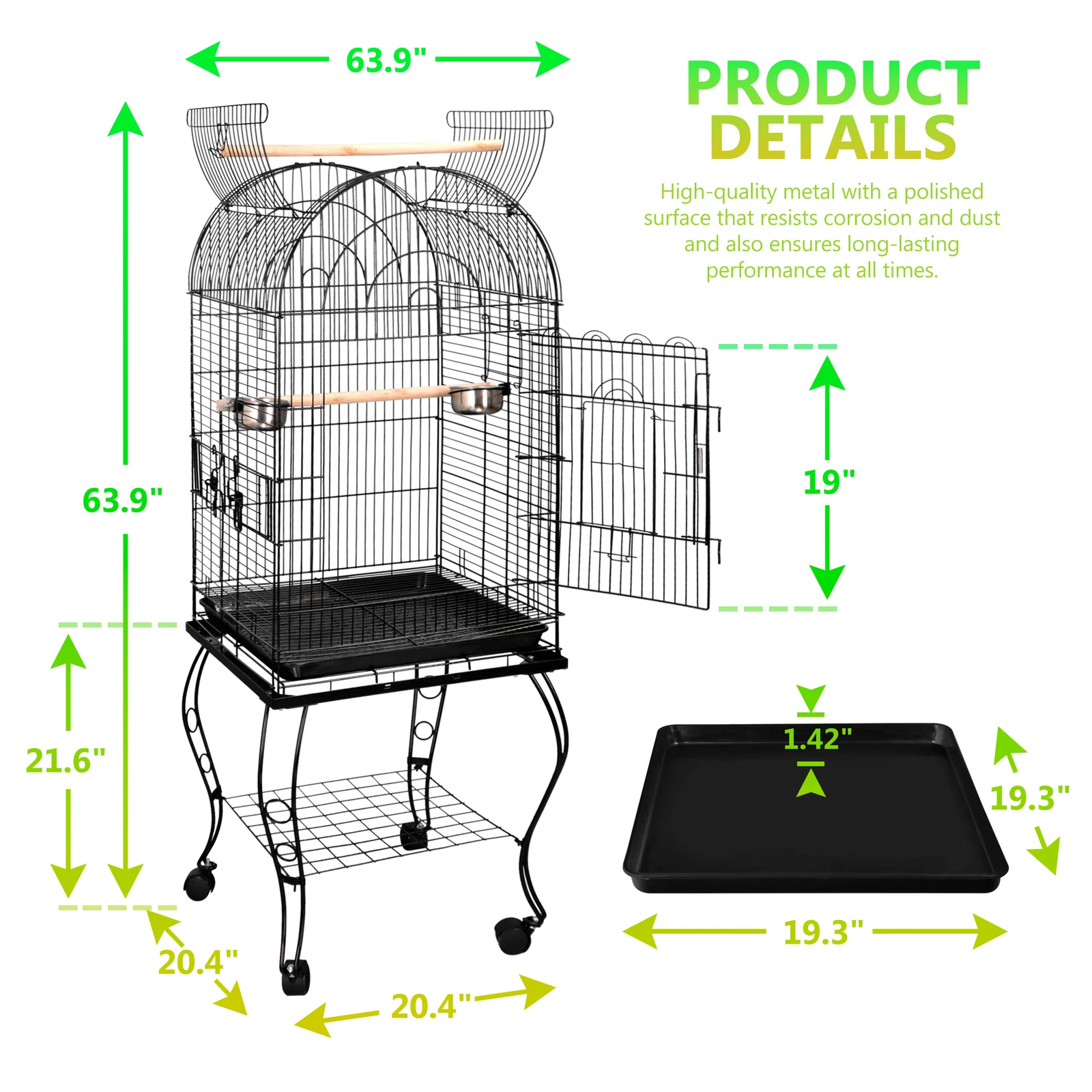 63"H Bird Cage Open Play Top Home Small Parrot Cockatiel Parakeet Rolling Wheels
Opens in a new wind