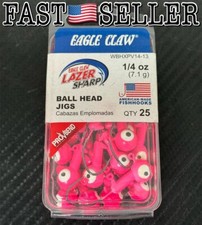 25-Pack Eagle Claw Fishing Lazer Sharp Pro-V Ballhead Jig 1/4oz (7.1g) Pink
