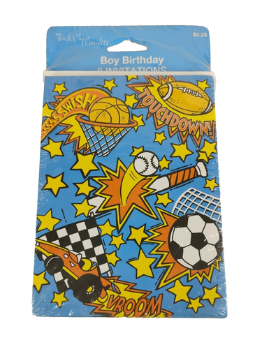 Vintage NOS Tender Thoughts Boy Birthday Invitations Sports Theme Party