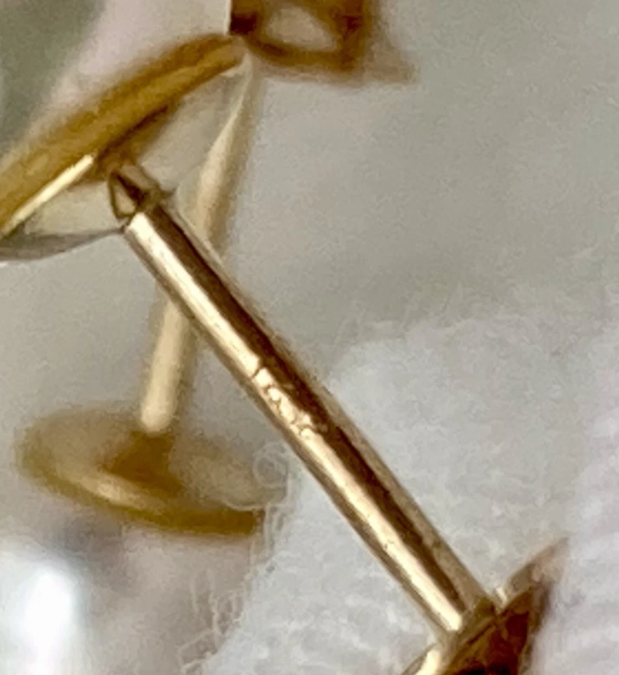 14k Yellow Gold Pearl Stud Earrings Round White 5mm wide Pearl Ladies Fine 15mmL - Image 4 of 4