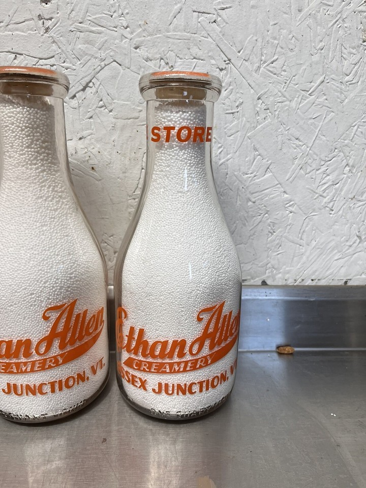 Ethan Allen Creamery Milk Bottle Quarts Essex Junction, Vermont