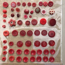Vtg Cherry Red Ceramic Plastic Cloth Flower Wafer  Antq Buttons Lot 60+ Crafts