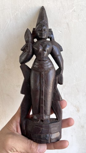 Antique Old Rare Fine Hand Carved Rose Wood Hindu Goddess Lakshmi Figure Statue - Picture 11 of 11